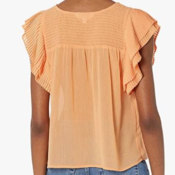 BB DAKOTA Top By Steve Madden Top CREAMSICLE NEW Sweet Flutterings Blous… - Picture 4 of 11